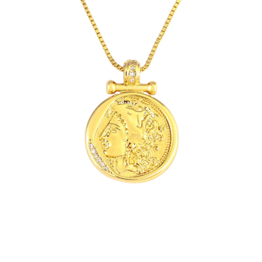 Roman Gold Coin Necklace - Handmade - 18K Gold Plated, Long Lasting, 18K Gold Filled, CZ Detail Coin Necklace, Layering Necklace, Gold Jewel