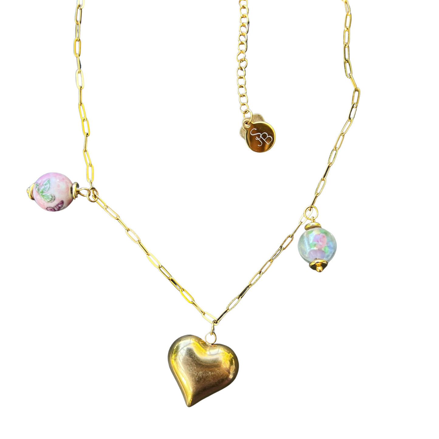 Lover Charm Necklace - Handmade, One-of-a-kind Necklace, 18K Gold Plated, 18K Gold Filled, Paperclip Chain, Bubble Heart Necklace, Chunky