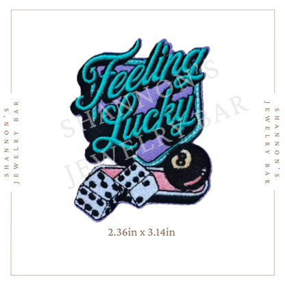 Feeling Lucky Embroidered Patch | Retro Dice & 8-Ball Design