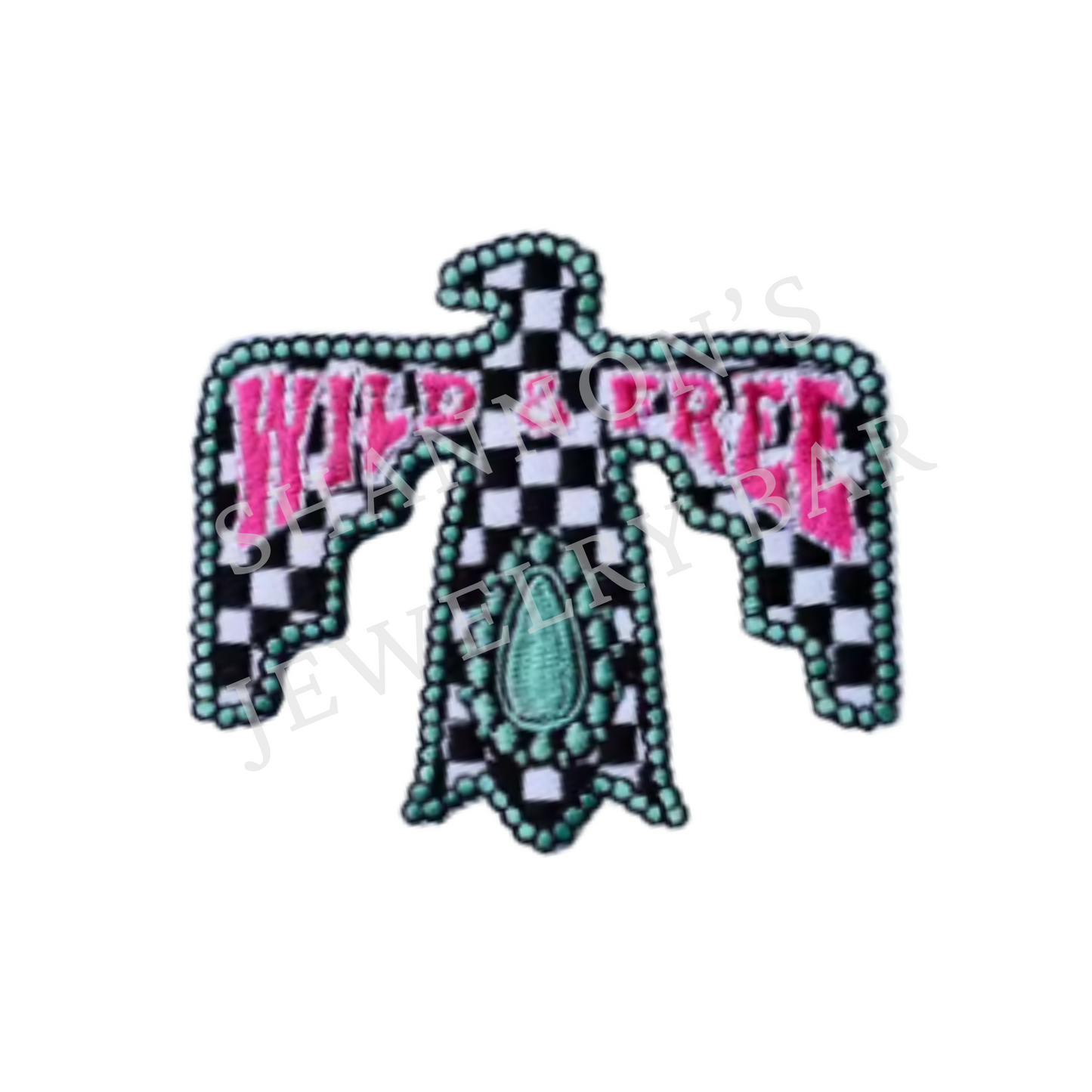Wild & Free Thunderbird Embroidered Patch | Checker Western Iron-On