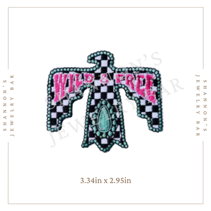 Wild & Free Thunderbird Embroidered Patch | Checker Western Iron-On