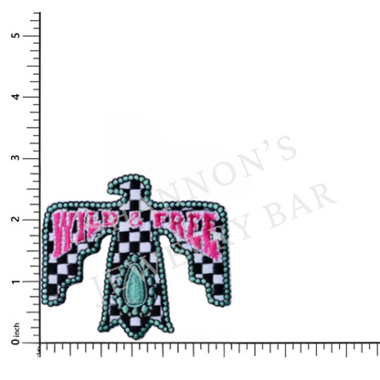 Wild & Free Thunderbird Embroidered Patch | Checker Western Iron-On