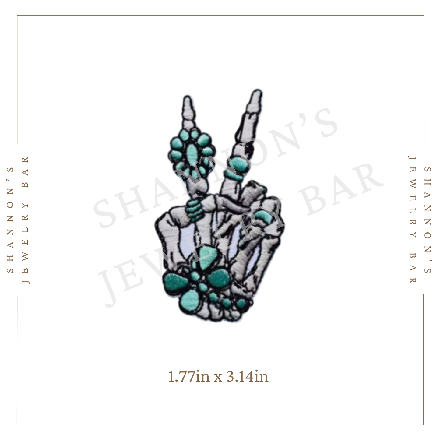 Turquoise Skeleton Peace Hand Patch | Western Rock Embroidered Iron-On