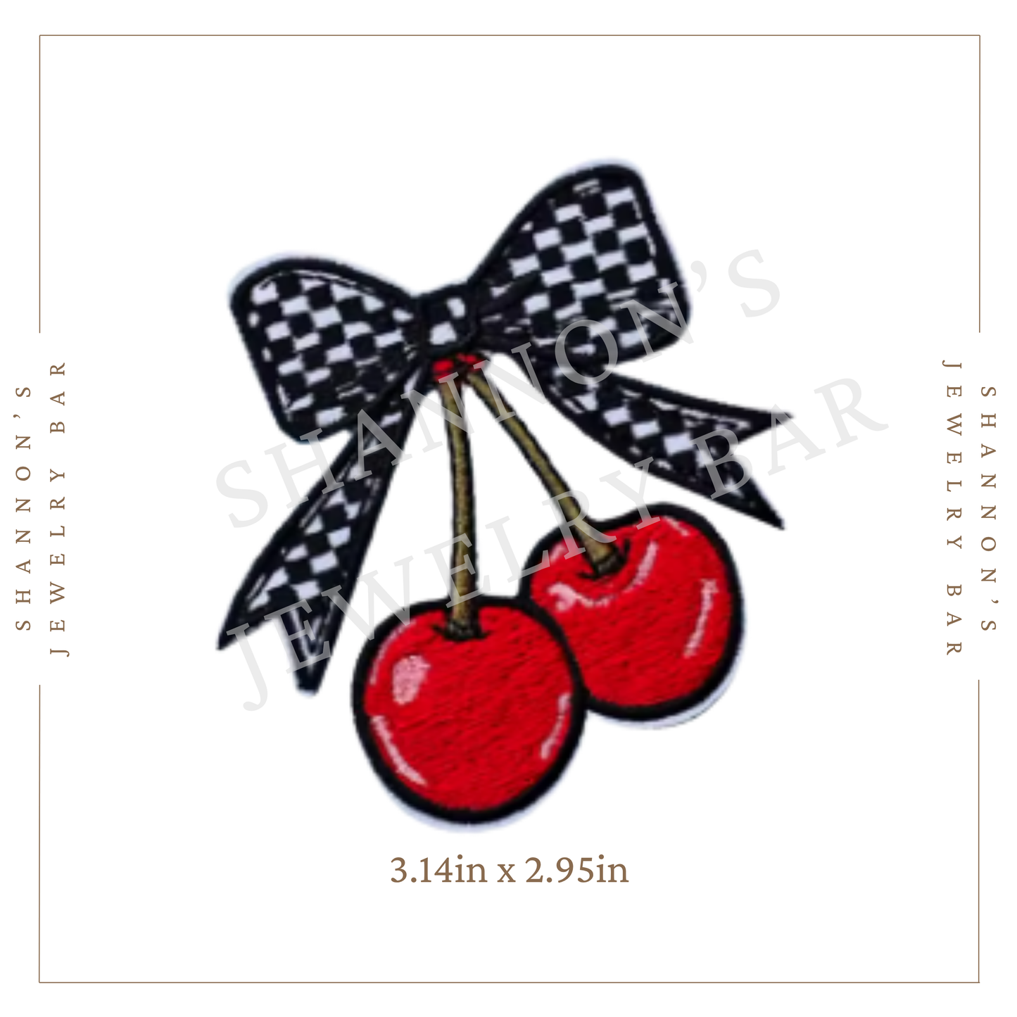 Checker Bow Cherries Embroidered Patch | Retro Rockabilly Iron-On