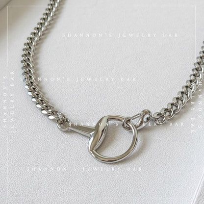 Chunky Silver Horsebit Necklace, Stainless Steel Cuban Link Chain Necklace, Waterproof Tarnish Proof Statement Chain, Equestrian Jewelry