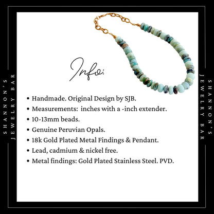 Blue Peruvian Opal Necklace, Genuine Opal Gemstone Necklace, Chunky Beaded Necklace, Handmade Blue Stone Jewelry, Statement