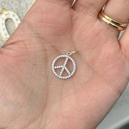 Peace Sign Charm Pendant, CZ Peace Symbol Charm, Boho Jewelry Charm, Festival Necklace Charm, Hippie Jewelry Pendant