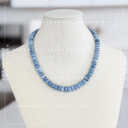 Denim Opal Necklace, Blue Gemstone Beaded Necklace, Faceted Opal Necklace, Natural Stone Necklace, Handmade Blue Beaded Jewelry