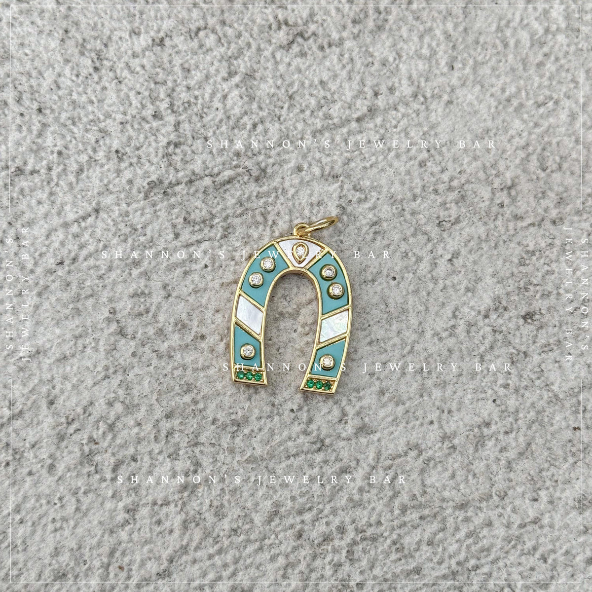 Turquoise Horseshoe Charm, Lucky Horseshoe Pendant, Western Charm Pendant, Horse Lover Jewelry, Mother of Pearl Horseshoe Charm