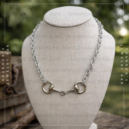 Horse Bit Necklace w/ Rope Chain: Equestrian Jewelry, Stainless Steel, Snaffle Bit, Women's Jewelry, Western