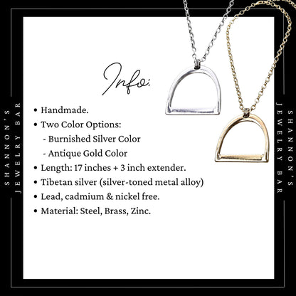 Western Stirrup Necklace, Horse Stirrup Pendant, Horse Lover Gift, Cowgirl Necklace, Equestrian Jewelry, Western Jewelry, Rodeo Necklace