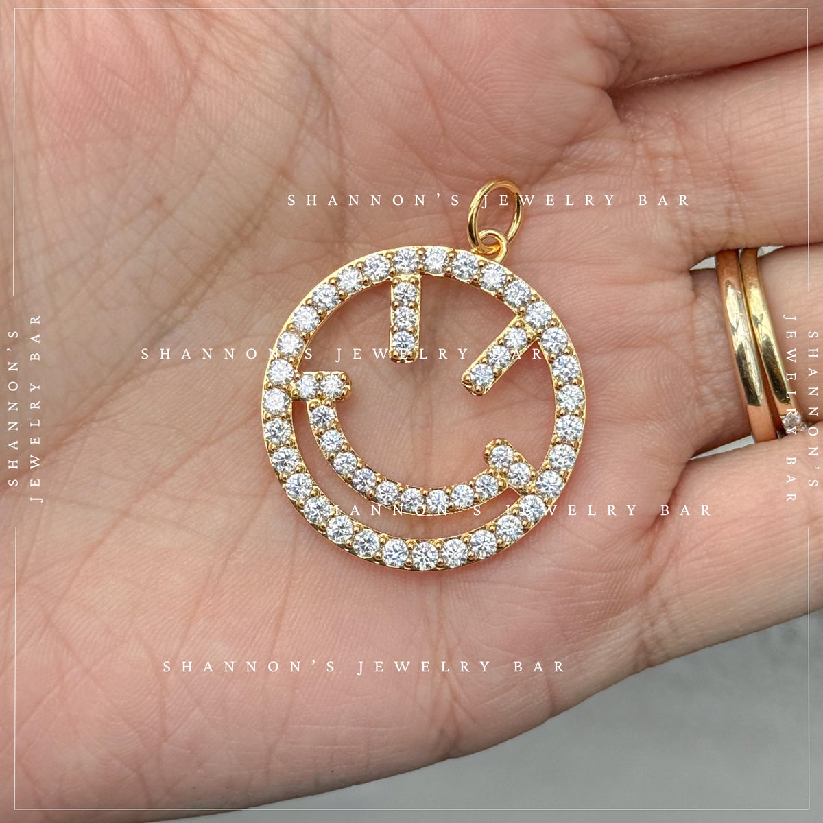 Smiley Face Charm Gold CZ Charm Pendant, Happy Face Charm, Charm Necklace Pendant, Gold Charm for Charm Bar, Cute Jewelry Charm