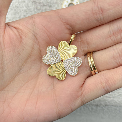 Four Leaf Clover Charm Gold CZ Charm Pendant, Lucky Clover Charm, Gold Charm for Charm Necklace, Charm Bar Pendant, Lucky Jewelry Charm