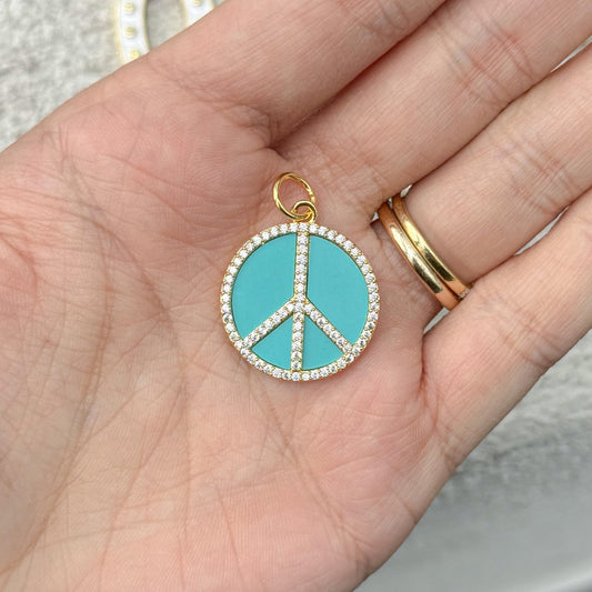 Turquoise Peace Sign Charm, Peace Symbol Pendant, Boho Charm Pendant, Hippie Jewelry Charm, Festival Jewelry Charm