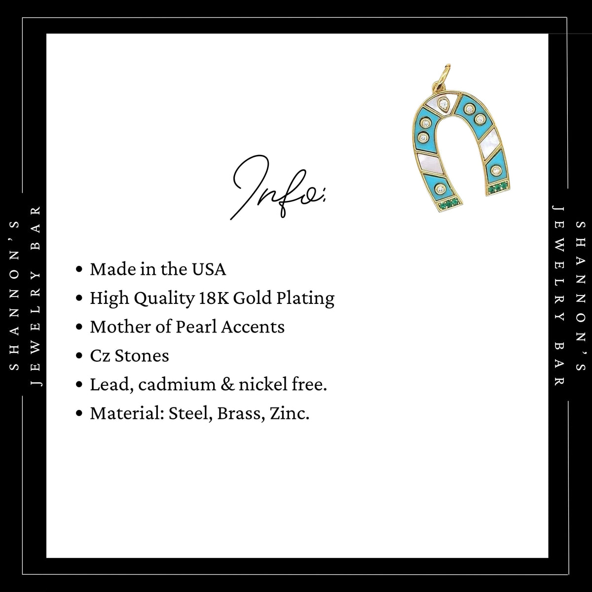 Turquoise Horseshoe Charm, Lucky Horseshoe Pendant, Western Charm Pendant, Horse Lover Jewelry, Mother of Pearl Horseshoe Charm