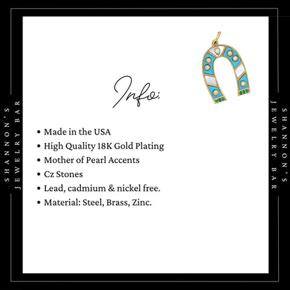 Turquoise Horseshoe Charm, Lucky Horseshoe Pendant, Western Charm Pendant, Horse Lover Jewelry, Mother of Pearl Horseshoe Charm