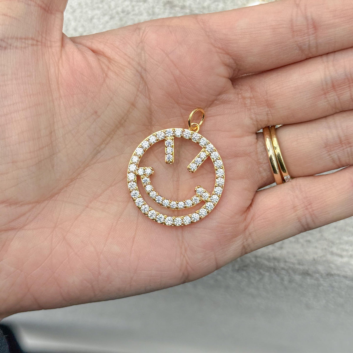 Smiley Face Charm Gold CZ Charm Pendant, Happy Face Charm, Charm Necklace Pendant, Gold Charm for Charm Bar, Cute Jewelry Charm