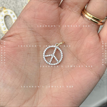 Peace Sign Charm Pendant, CZ Peace Symbol Charm, Boho Jewelry Charm, Festival Necklace Charm, Hippie Jewelry Pendant