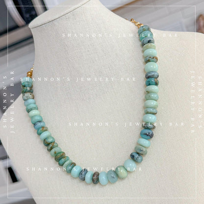 Blue Peruvian Opal Necklace, Genuine Opal Gemstone Necklace, Chunky Beaded Necklace, Handmade Blue Stone Jewelry, Statement