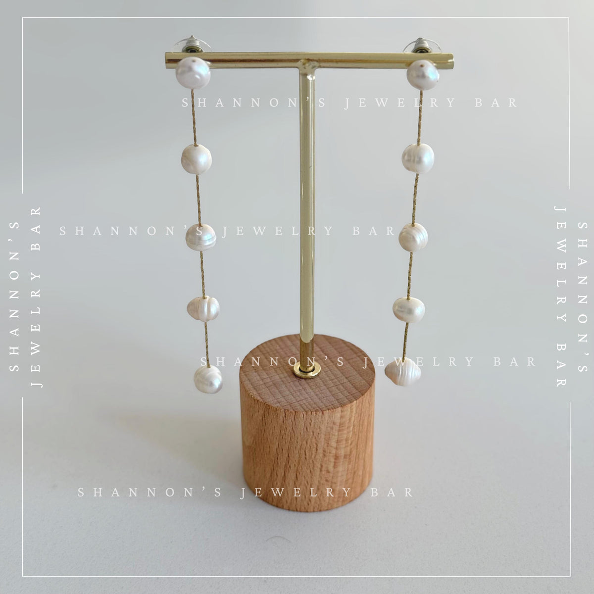 Freshwater Pearl Chain Drop Earrings - Handmade - 18K Gold Plated, Long Dangle Earrings, Bridal Pearl Earrings, Baroque Pearl Earrings