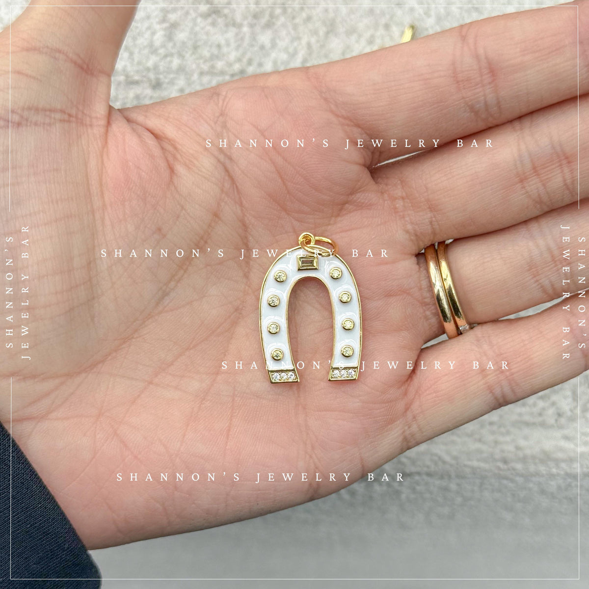 White Enamel Horseshoe Charm, Lucky Horseshoe Pendant, Gold Horseshoe Charm, Western Charm Necklace Pendant, Horse Lover Jewelry Charm