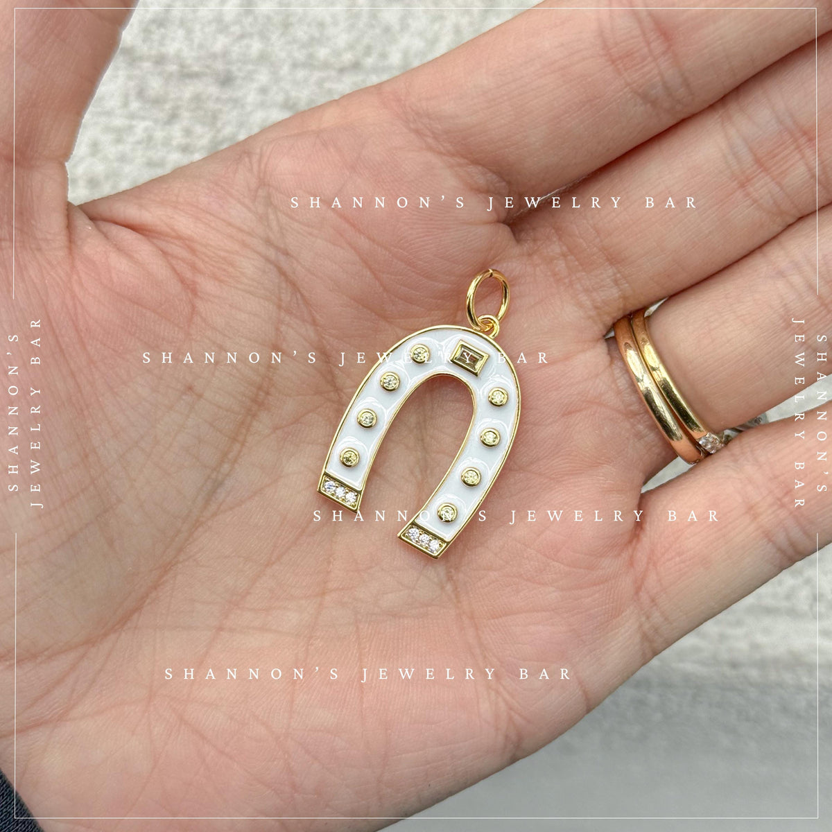 White Enamel Horseshoe Charm, Lucky Horseshoe Pendant, Gold Horseshoe Charm, Western Charm Necklace Pendant, Horse Lover Jewelry Charm