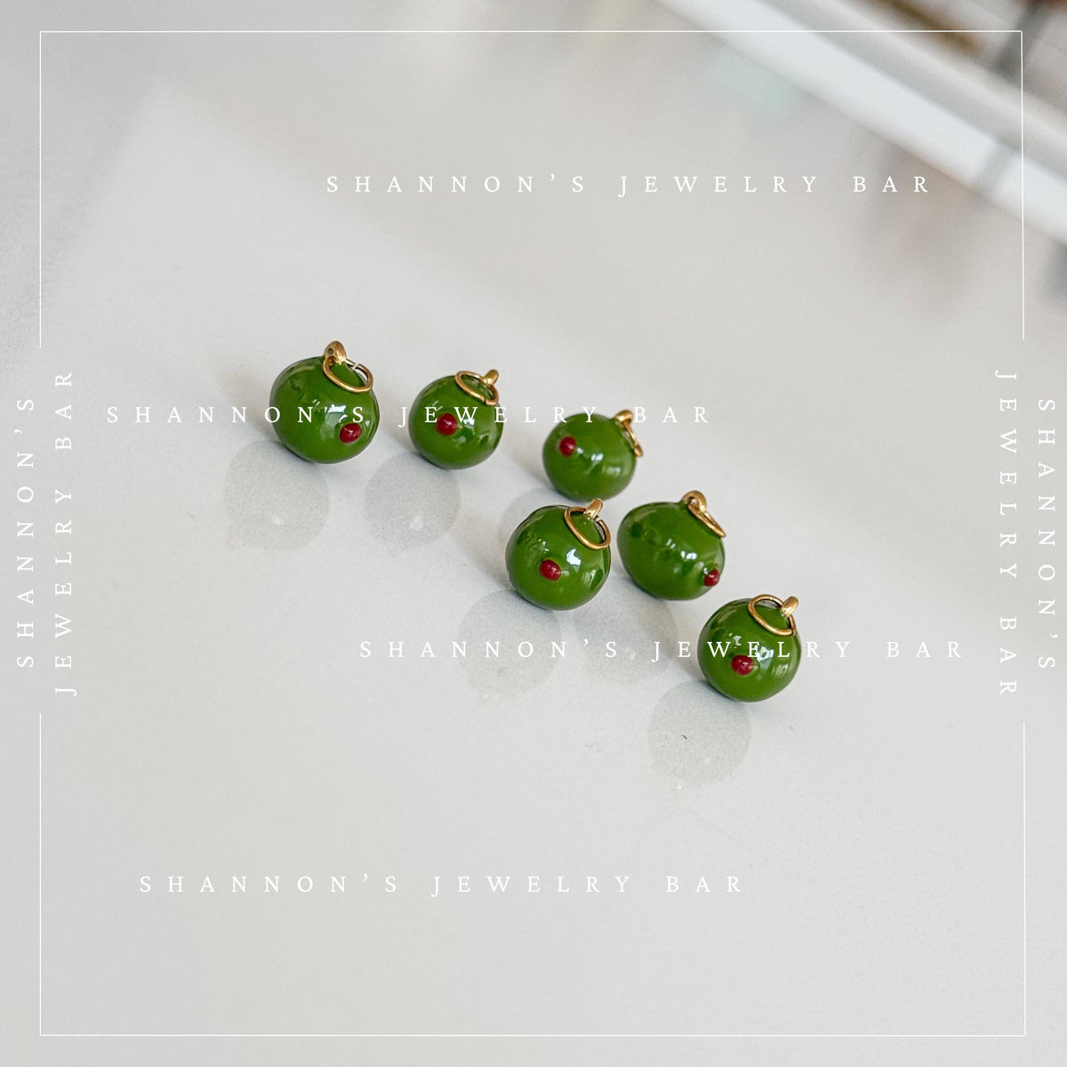 Martini Olive Charm, Green Enamel Olive Charm, Gold Cocktail Charm, Martini Jewelry Charm, Food Charm, Drink Lover Gift, Necklace Charm