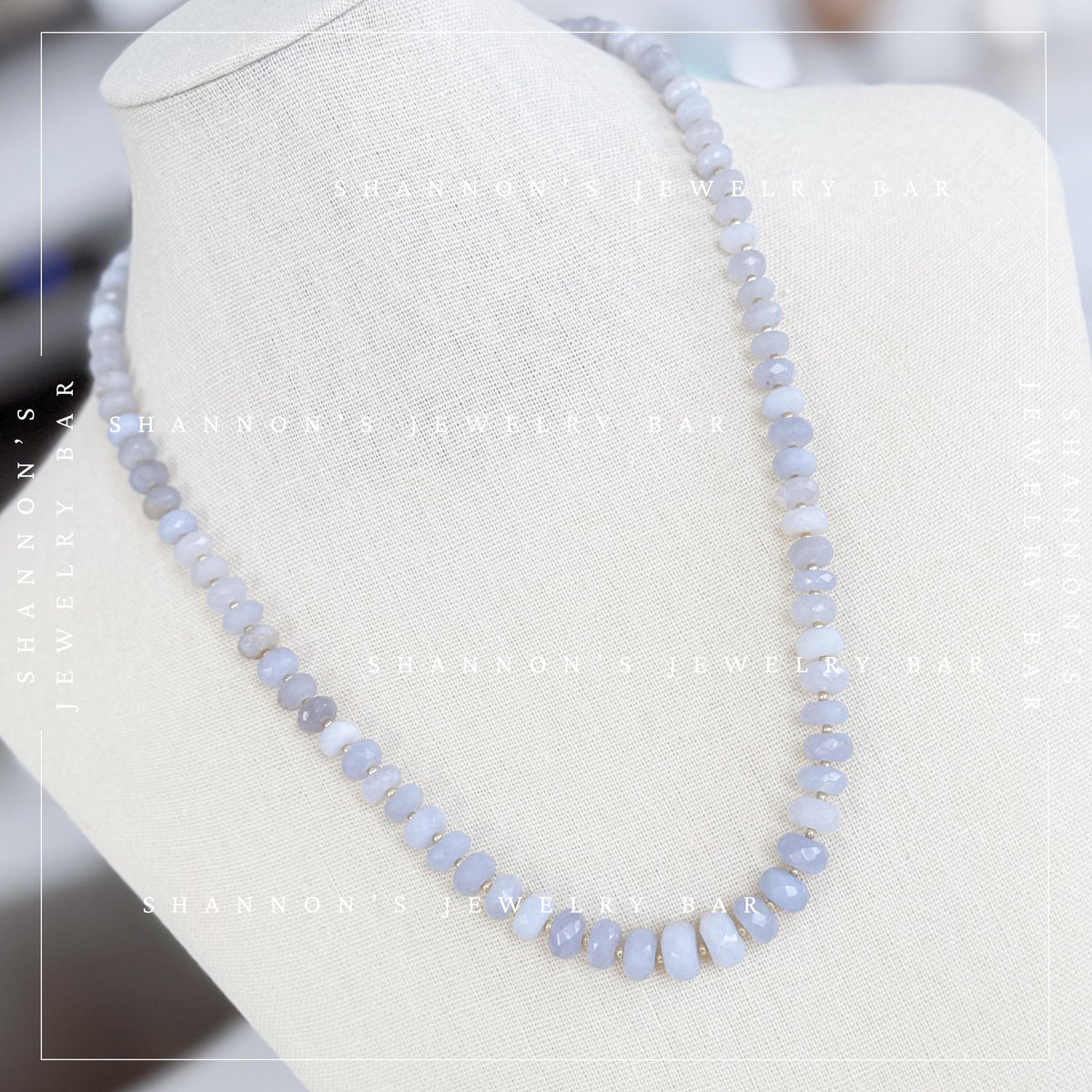 Turkish Chalcedony Necklace, Blue Gemstone Beaded Necklace, Genuine Chalcedony Jewelry, Faceted Stone Necklace, Gold Accent Necklace