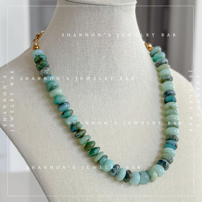 Blue Peruvian Opal Necklace, Genuine Opal Gemstone Necklace, Chunky Beaded Necklace, Handmade Blue Stone Jewelry, Statement