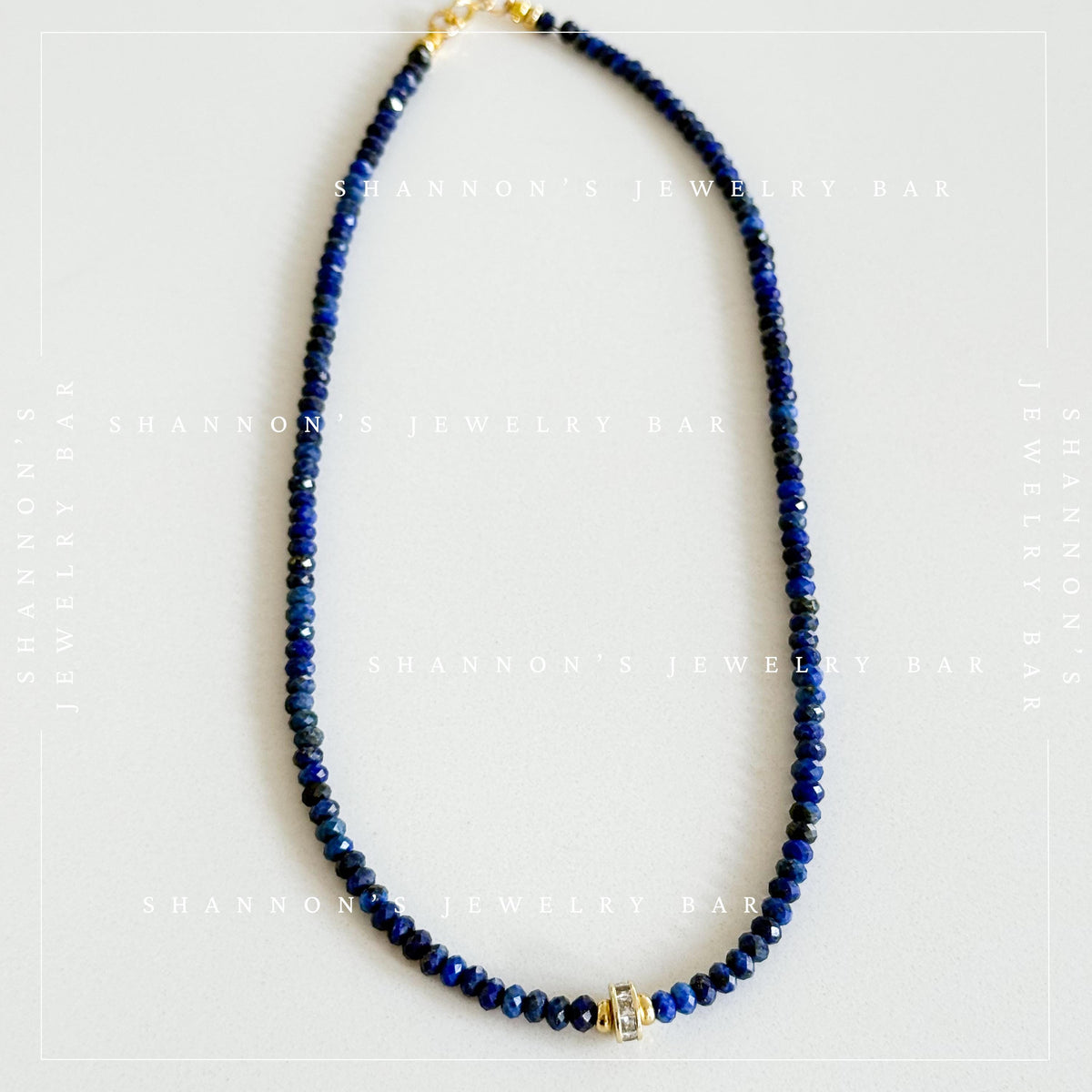 Genuine Lapis Lazuli Necklace, Blue Gemstone Beaded Necklace, CZ Spinner Focal, 18K Gold Plated Jewelry, September Birthstone Gift