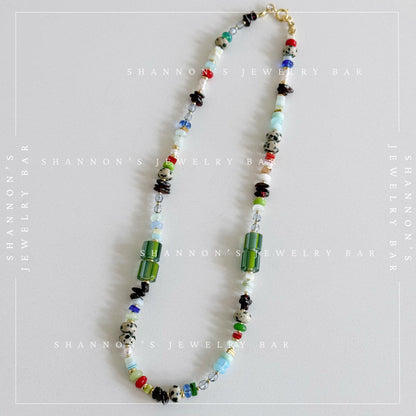 Bead Soup Necklace, Colorful Mixed Gemstone and Glass Beaded Necklace, 18 Inch One of a Kind Statement Jewelry
