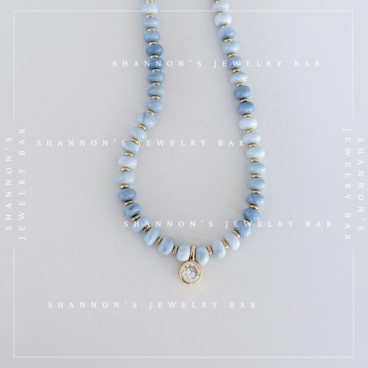 Blue Opal Necklace, Genuine Opal Beaded Necklace, Blue Gemstone Necklace, Gold CZ Pendant Necklace, Handmade Beaded Jewelry