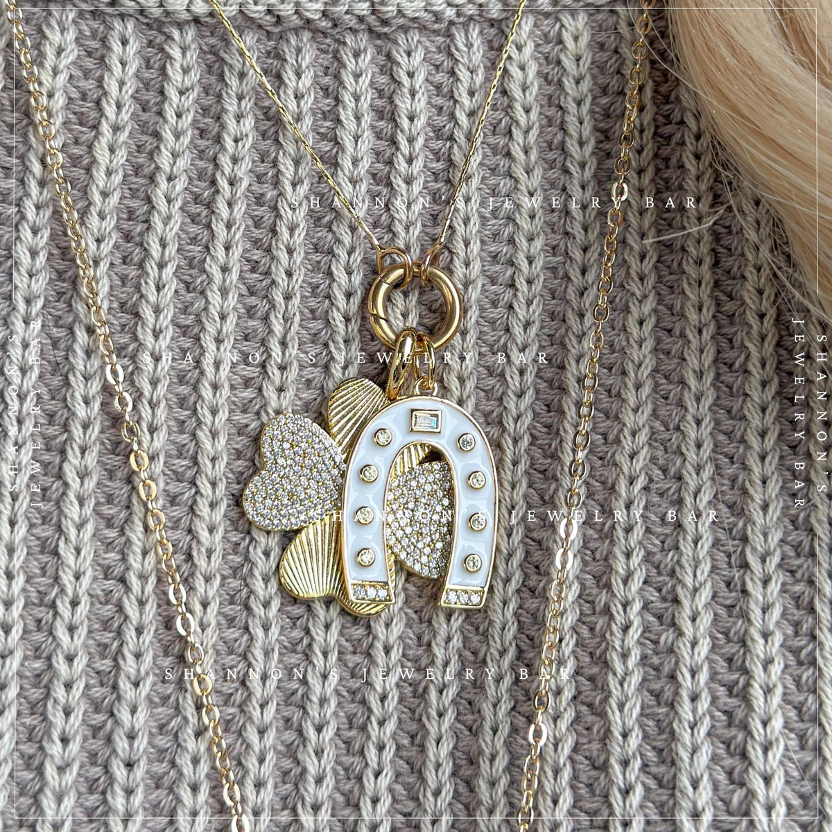 Four Leaf Clover Charm Gold CZ Charm Pendant, Lucky Clover Charm, Gold Charm for Charm Necklace, Charm Bar Pendant, Lucky Jewelry Charm