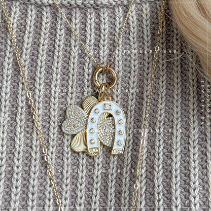 Four Leaf Clover Charm Gold CZ Charm Pendant, Lucky Clover Charm, Gold Charm for Charm Necklace, Charm Bar Pendant, Lucky Jewelry Charm