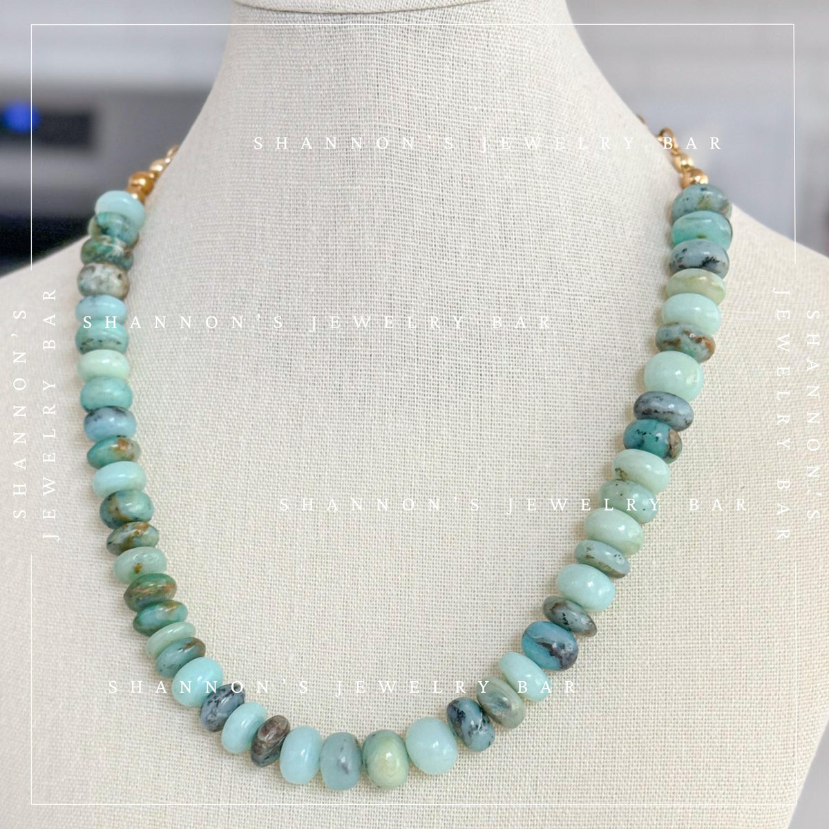 Blue Peruvian Opal Necklace, Genuine Opal Gemstone Necklace, Chunky Beaded Necklace, Handmade Blue Stone Jewelry, Statement