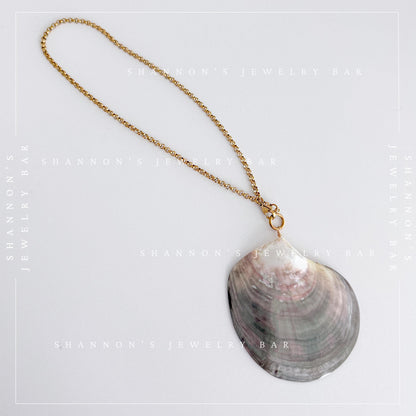 Large Natural Shell Pendant Necklace, 24 Inch Gold Chain, Statement Seashell Jewelry, Coastal Beach Necklace, Ocean Jewelry