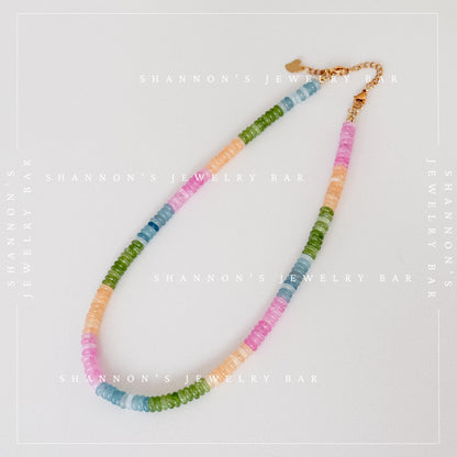 Colorful Quartz Gemstone Necklace, Multicolor Heishi Beaded Necklace, Pastel Rainbow Necklace, Handmade Gemstone Jewelry, Gift for Her