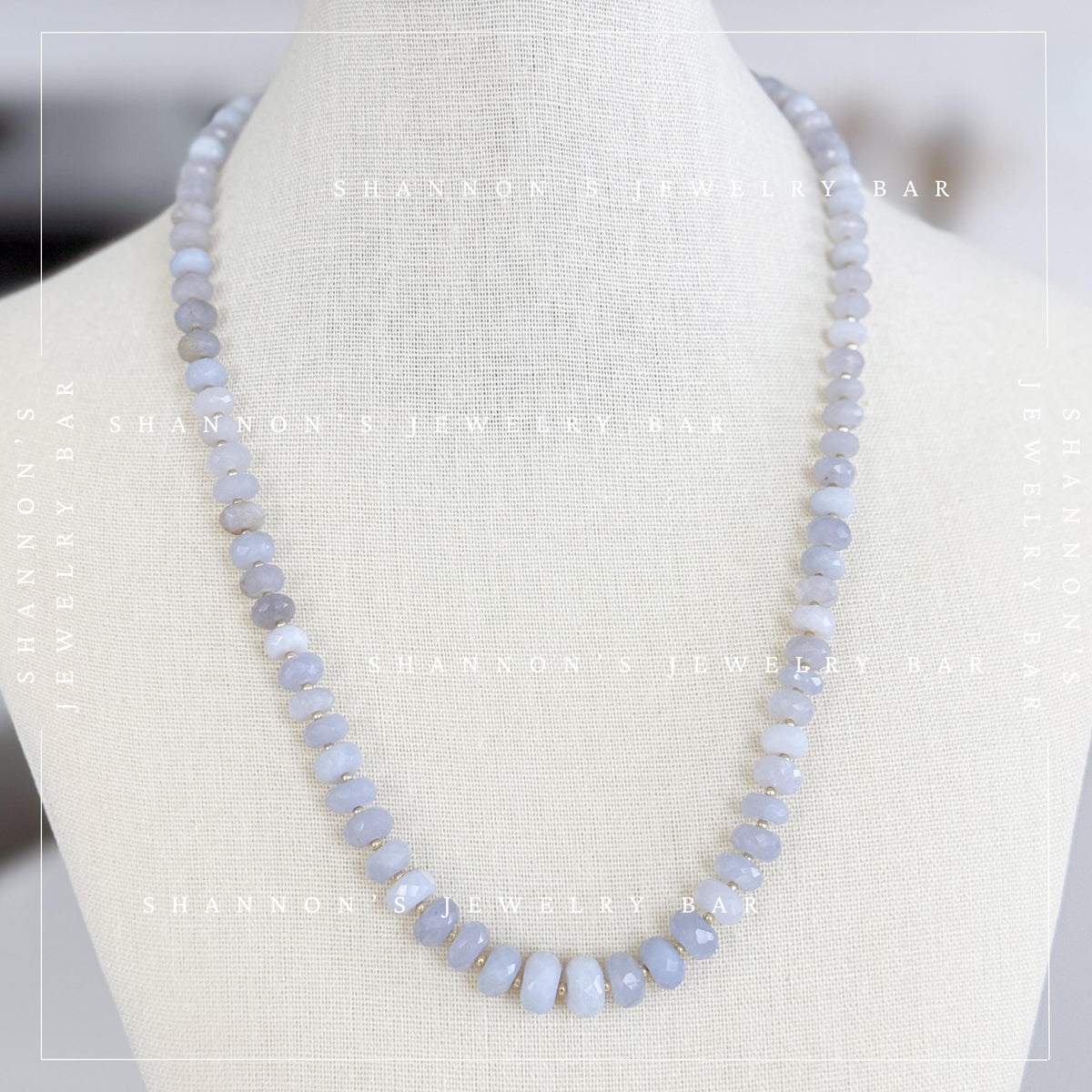Turkish Chalcedony Necklace, Blue Gemstone Beaded Necklace, Genuine Chalcedony Jewelry, Faceted Stone Necklace, Gold Accent Necklace