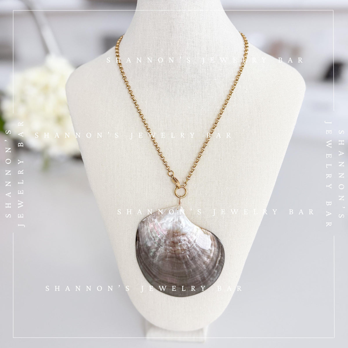 Large Natural Shell Pendant Necklace, 24 Inch Gold Chain, Statement Seashell Jewelry, Coastal Beach Necklace, Ocean Jewelry