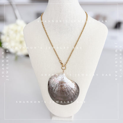 Large Natural Shell Pendant Necklace, 24 Inch Gold Chain, Statement Seashell Jewelry, Coastal Beach Necklace, Ocean Jewelry