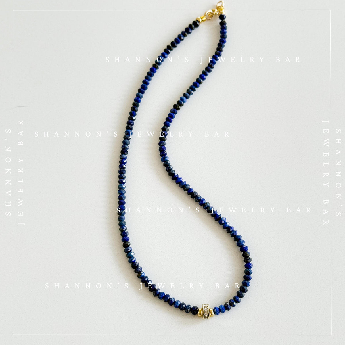 Genuine Lapis Lazuli Necklace, Blue Gemstone Beaded Necklace, CZ Spinner Focal, 18K Gold Plated Jewelry, September Birthstone Gift