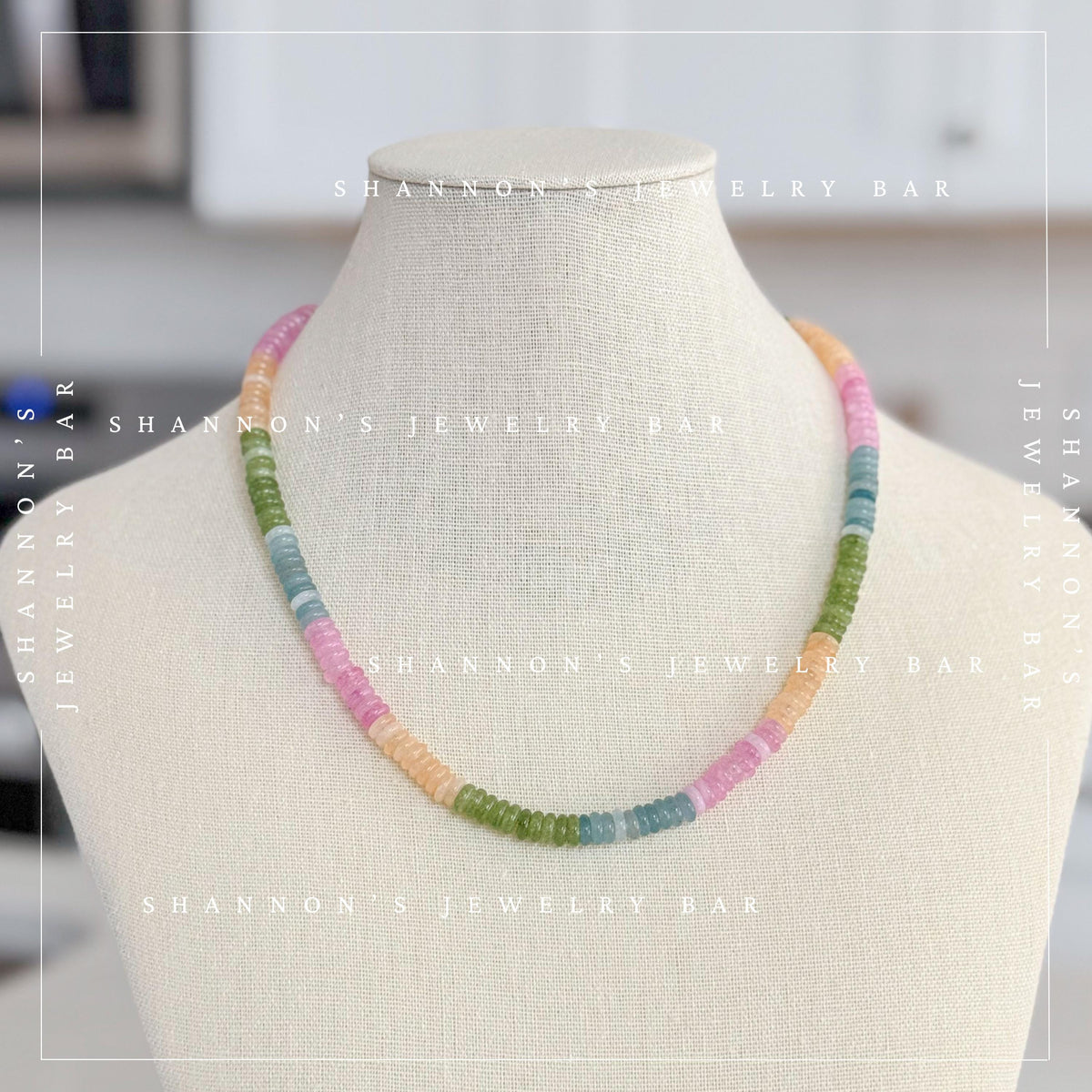Colorful Quartz Gemstone Necklace, Multicolor Heishi Beaded Necklace, Pastel Rainbow Necklace, Handmade Gemstone Jewelry, Gift for Her