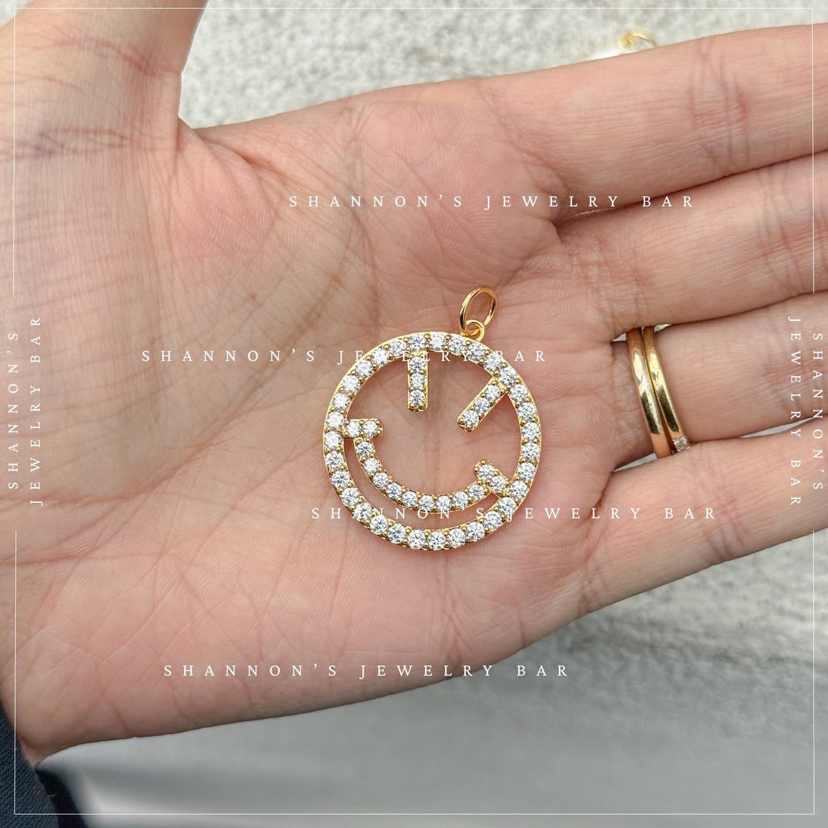 Smiley Face Charm Gold CZ Charm Pendant, Happy Face Charm, Charm Necklace Pendant, Gold Charm for Charm Bar, Cute Jewelry Charm