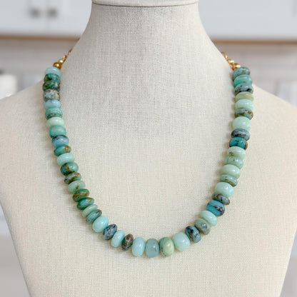 Blue Peruvian Opal Necklace, Genuine Opal Gemstone Necklace, Chunky Beaded Necklace, Handmade Blue Stone Jewelry, Statement