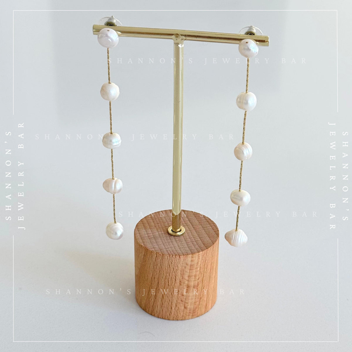 Freshwater Pearl Chain Drop Earrings - Handmade - 18K Gold Plated, Long Dangle Earrings, Bridal Pearl Earrings, Baroque Pearl Earrings