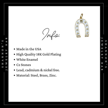 White Enamel Horseshoe Charm, Lucky Horseshoe Pendant, Gold Horseshoe Charm, Western Charm Necklace Pendant, Horse Lover Jewelry Charm