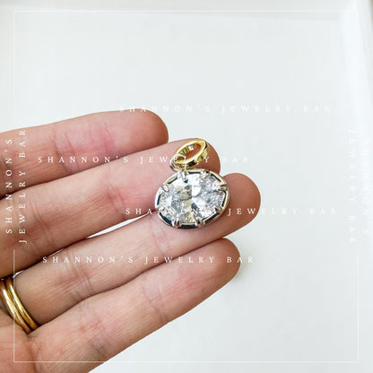 East West Brilliant Oval Pendant Charm, Mixed Metal Necklace Charm, Georgian Style Pendant, Bezel Set 8 Prong Solitaire