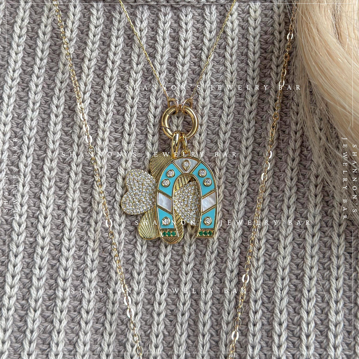 Turquoise Horseshoe Charm, Lucky Horseshoe Pendant, Western Charm Pendant, Horse Lover Jewelry, Mother of Pearl Horseshoe Charm