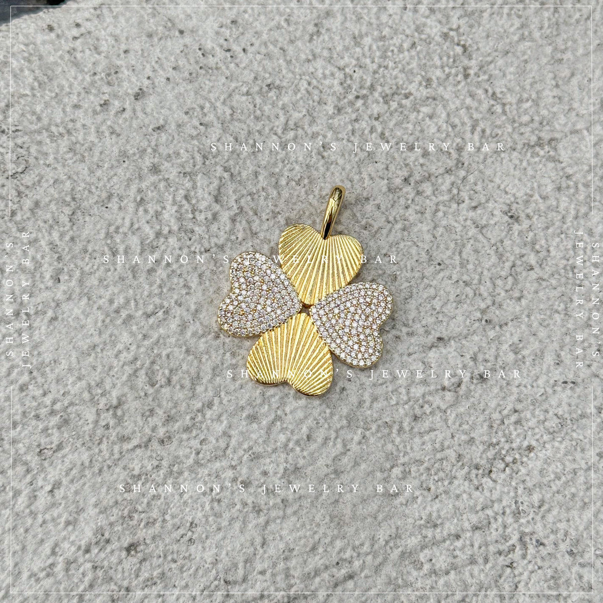 Four Leaf Clover Charm Gold CZ Charm Pendant, Lucky Clover Charm, Gold Charm for Charm Necklace, Charm Bar Pendant, Lucky Jewelry Charm