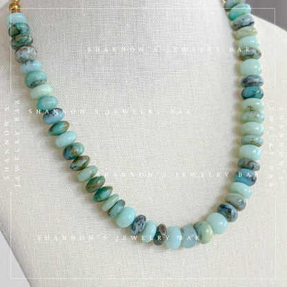 Blue Peruvian Opal Necklace, Genuine Opal Gemstone Necklace, Chunky Beaded Necklace, Handmade Blue Stone Jewelry, Statement